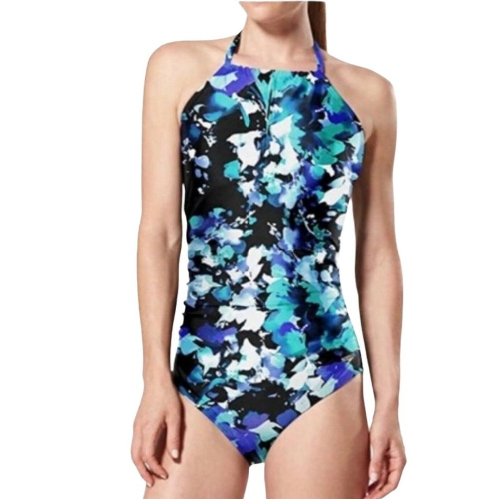 Speedo Women Blue Black Small High Neck UV50 Halte